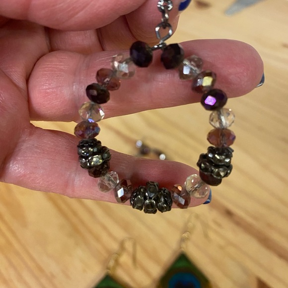 2 sets of Earrings: vibrant peacock & beautiful purple with clear & silver. - Picture 2 of 7